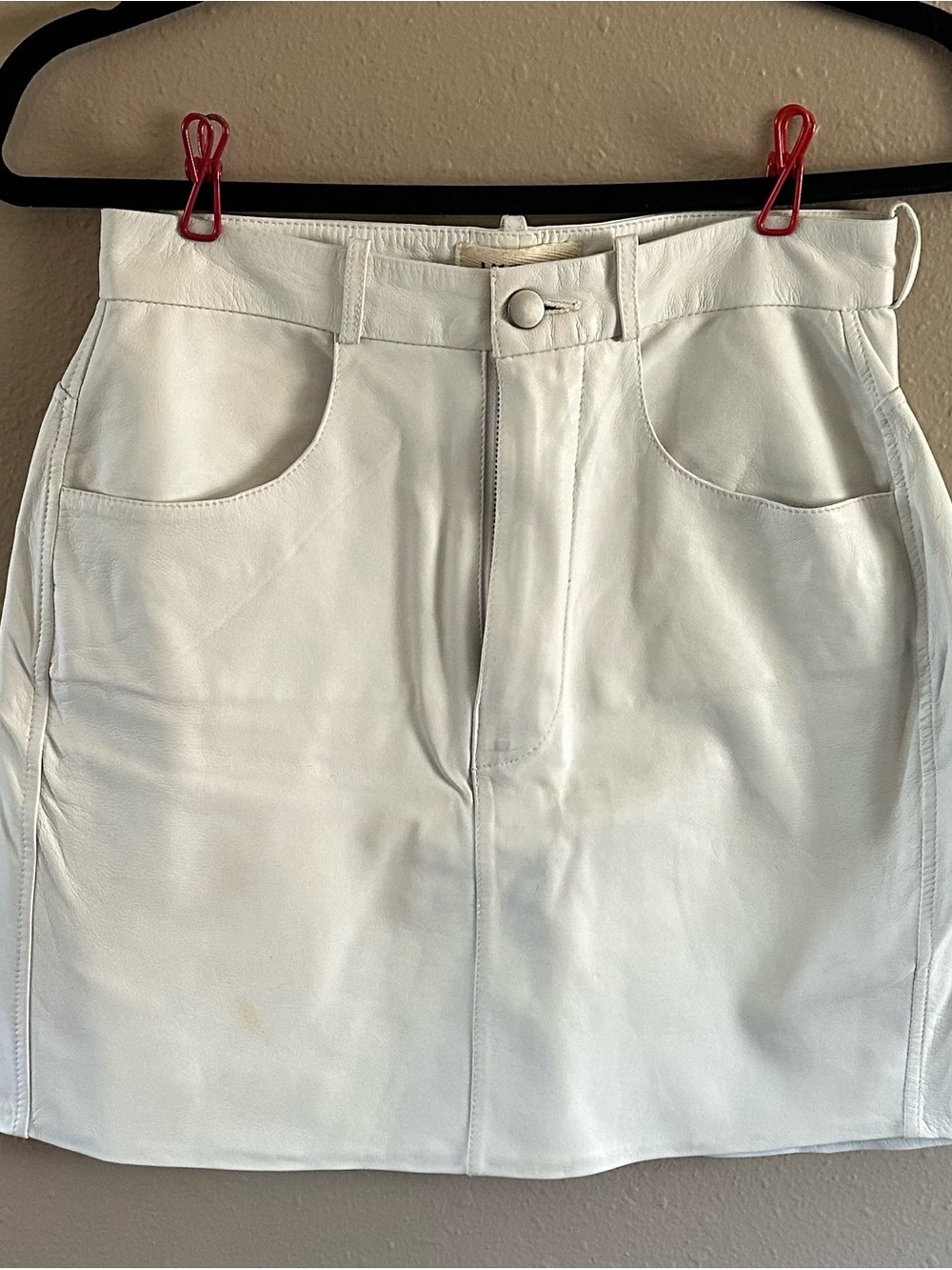 JKT NYC Off-White 100% Genuine Leather Mini Skirt - Women's Size S